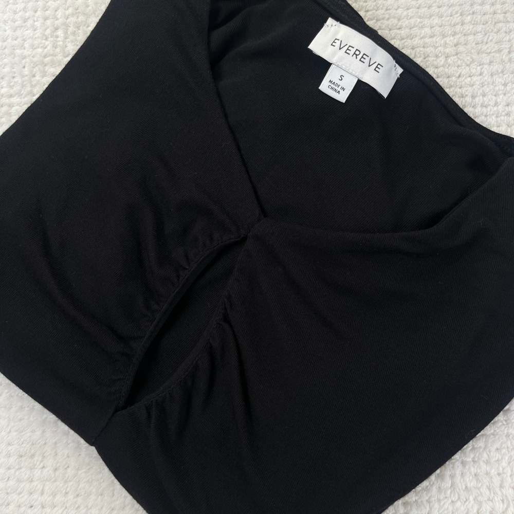 Evereve Womens Black Keyhole Ruched Front Ribbed Long‎ Sleeve Top Small